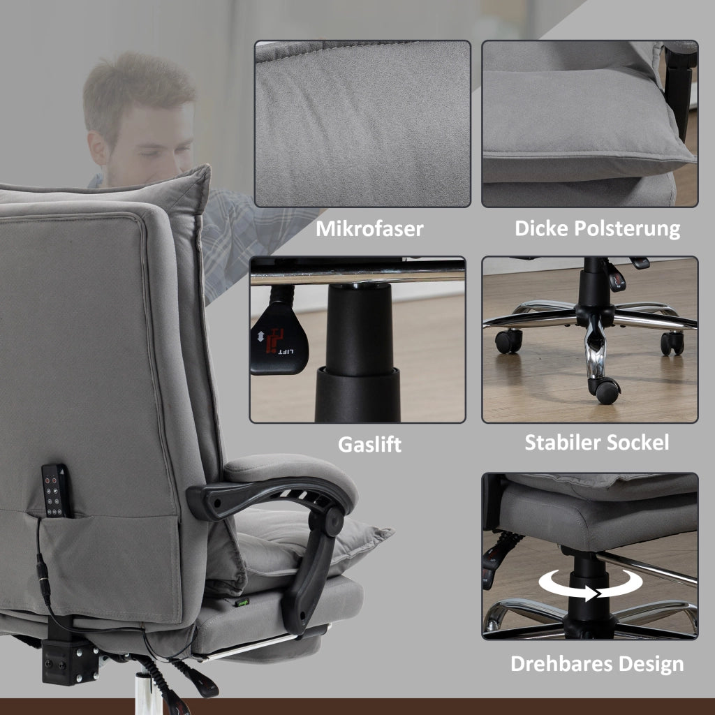 Sedia da ufficio con massaggio e riscaldamento ¨C zephmum ¨C grigio con telecomando e poggiapiedi