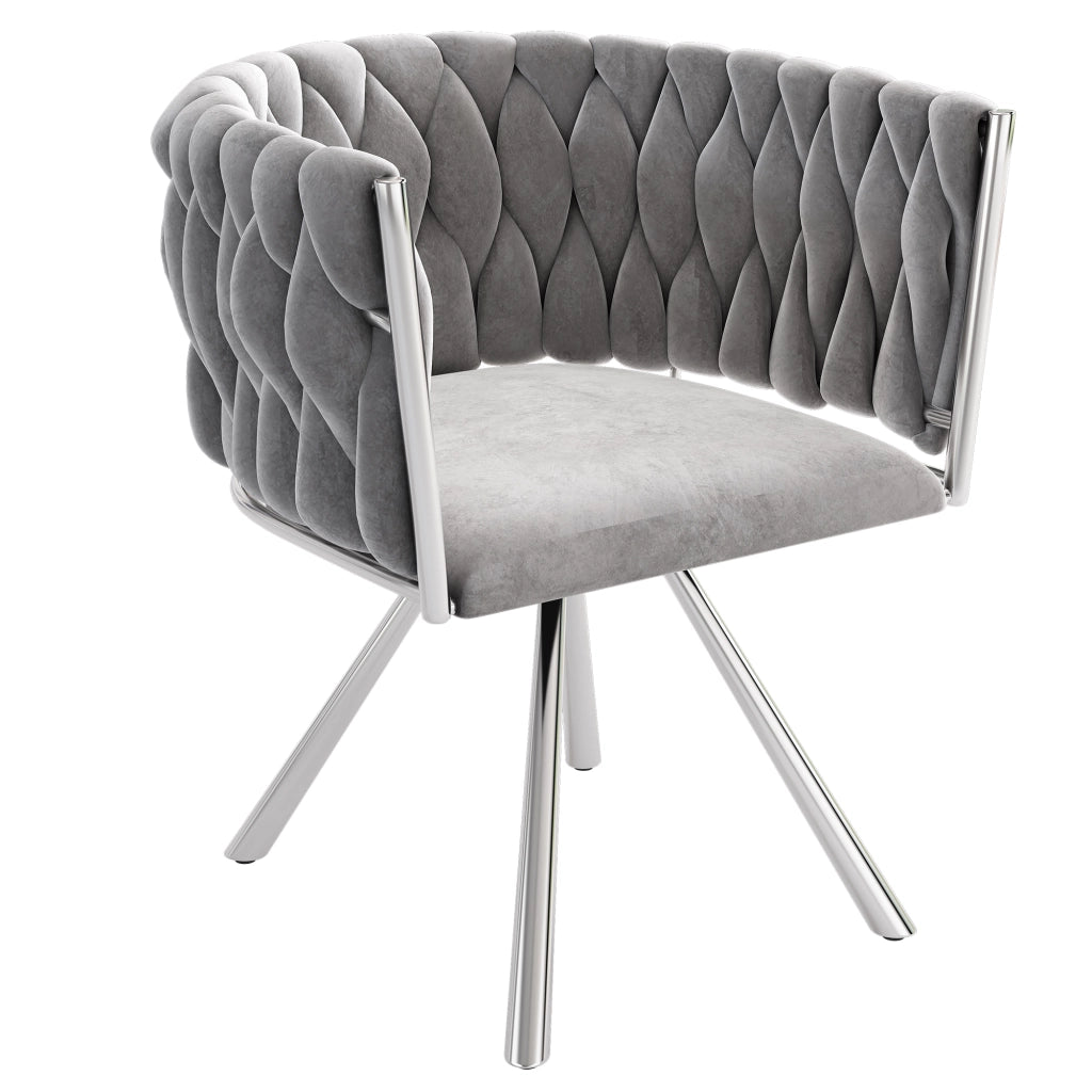 Set di 2 sedie da pranzo girevoli con schienale ergonomico e seduta imbottita in velluto grigio argento