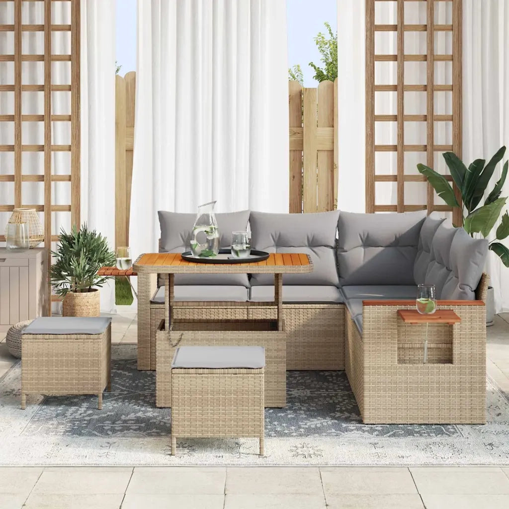 Set Divano da Giardino 9 pcs Beige e Grigio Chiaro polyrattan