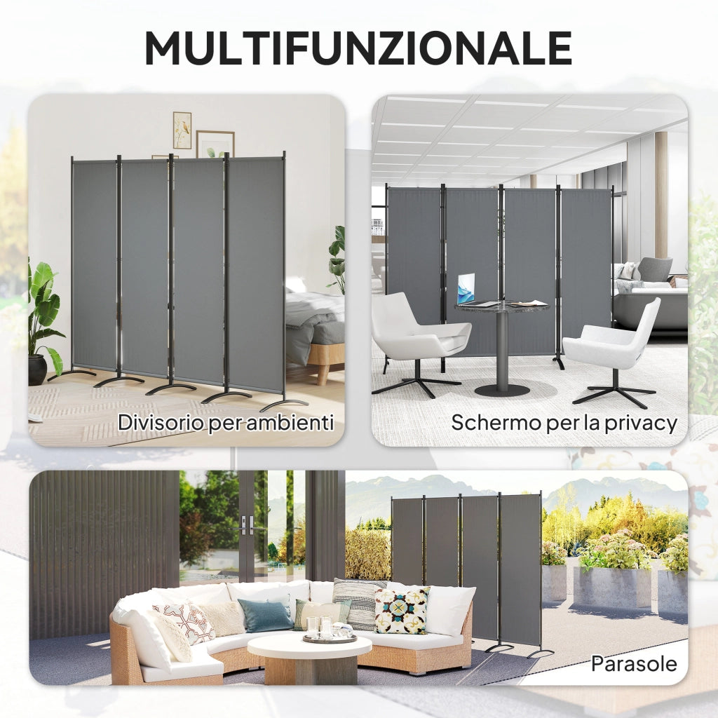 Paravento Pieghevole 4 Pannelli ¨C Minimal ¨C Grigio Scuro 221x50x172cm
