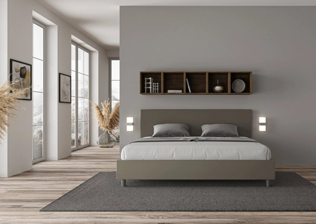 BS COM Letto senza rete imbottito 180x210 similpelle cappuccino