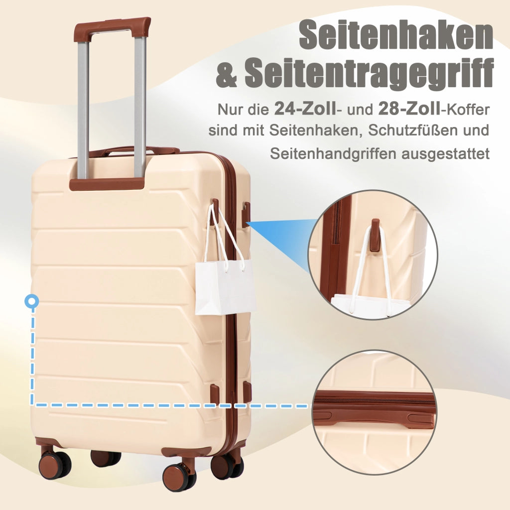 Set di 4 valigie rigide con ruote girevoli a 360 gradi e manico telescopico a 3 livelli in ABS beige con beauty case