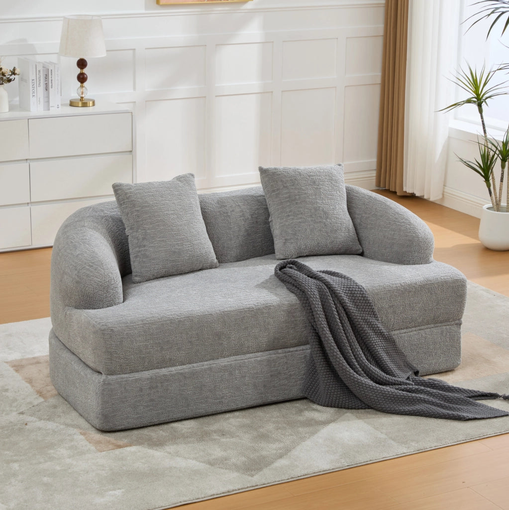 Divano letto 2 posti pieghevole in chenille grigio chiaro 157x84x65 cm