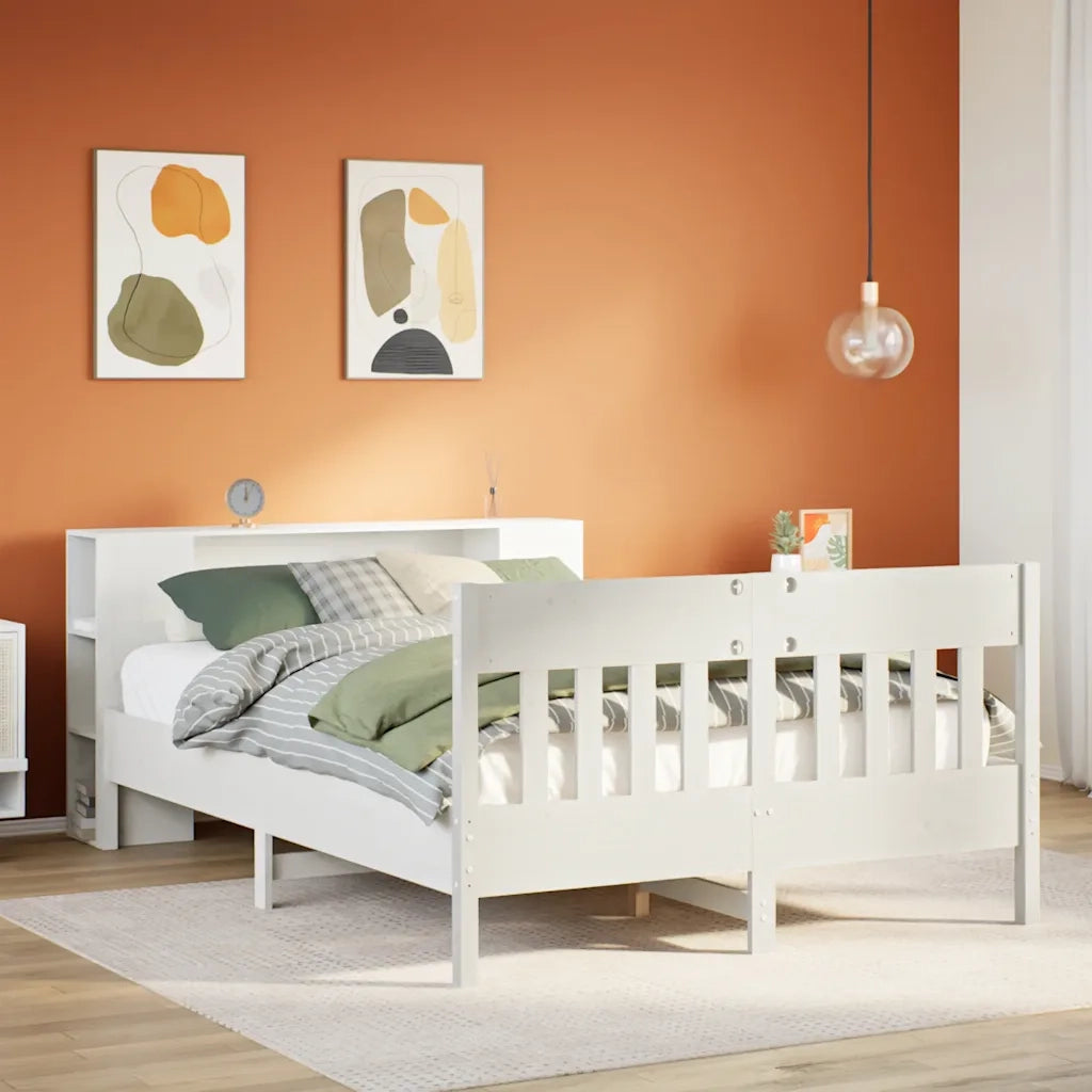 Letto matrimoniale | Letto per adulti | Letto Libreria senza Materasso Bianco 150x200 cm Legno di Pino