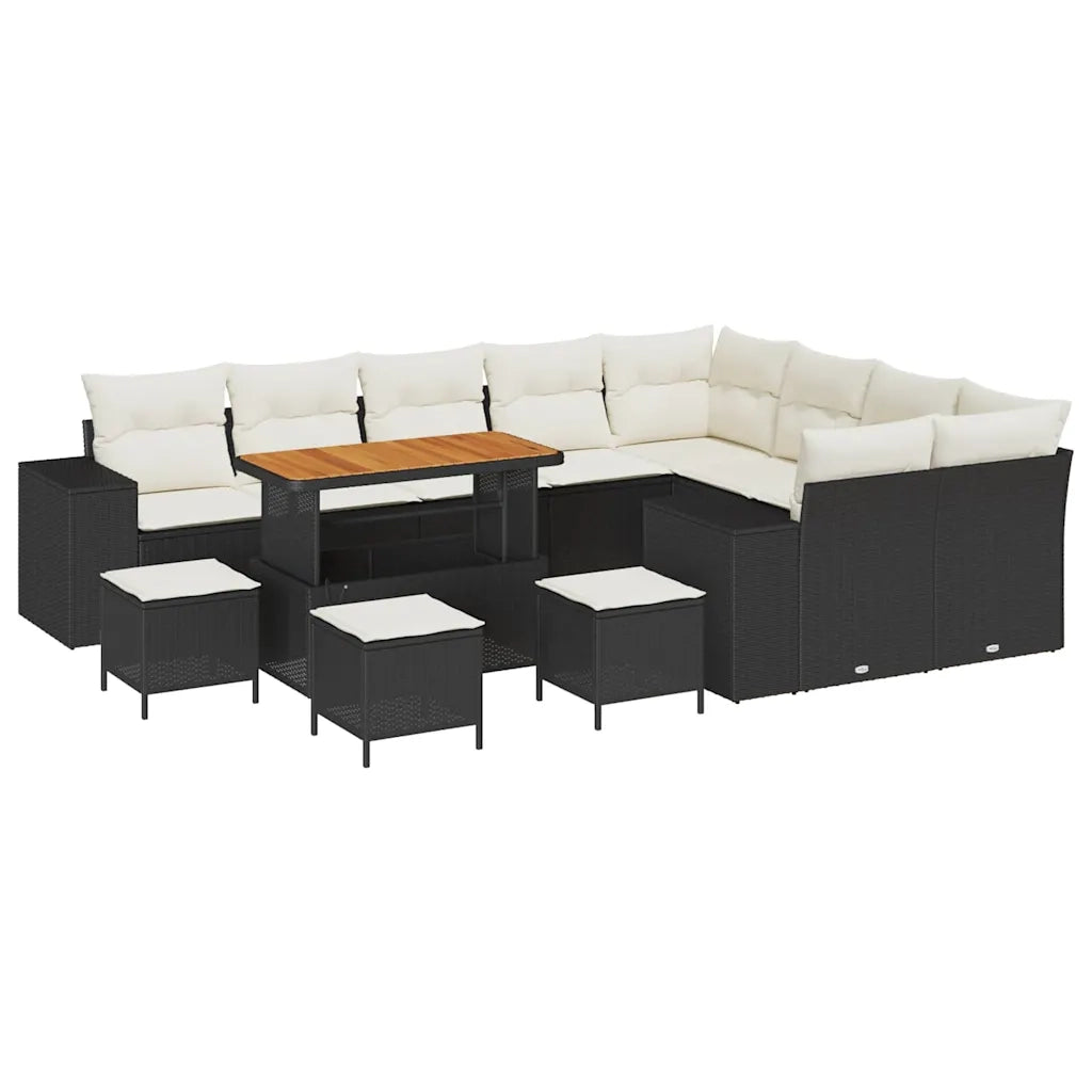 Set Divano da Giardino con cuscino 13 pcs Nero polyrattan