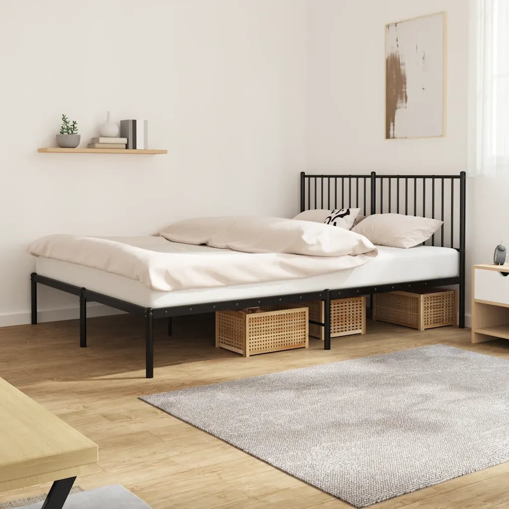 Letto matrimoniale | Letto per adulti | Giroletto con Testiera in Metallo Nero 160x200 cm