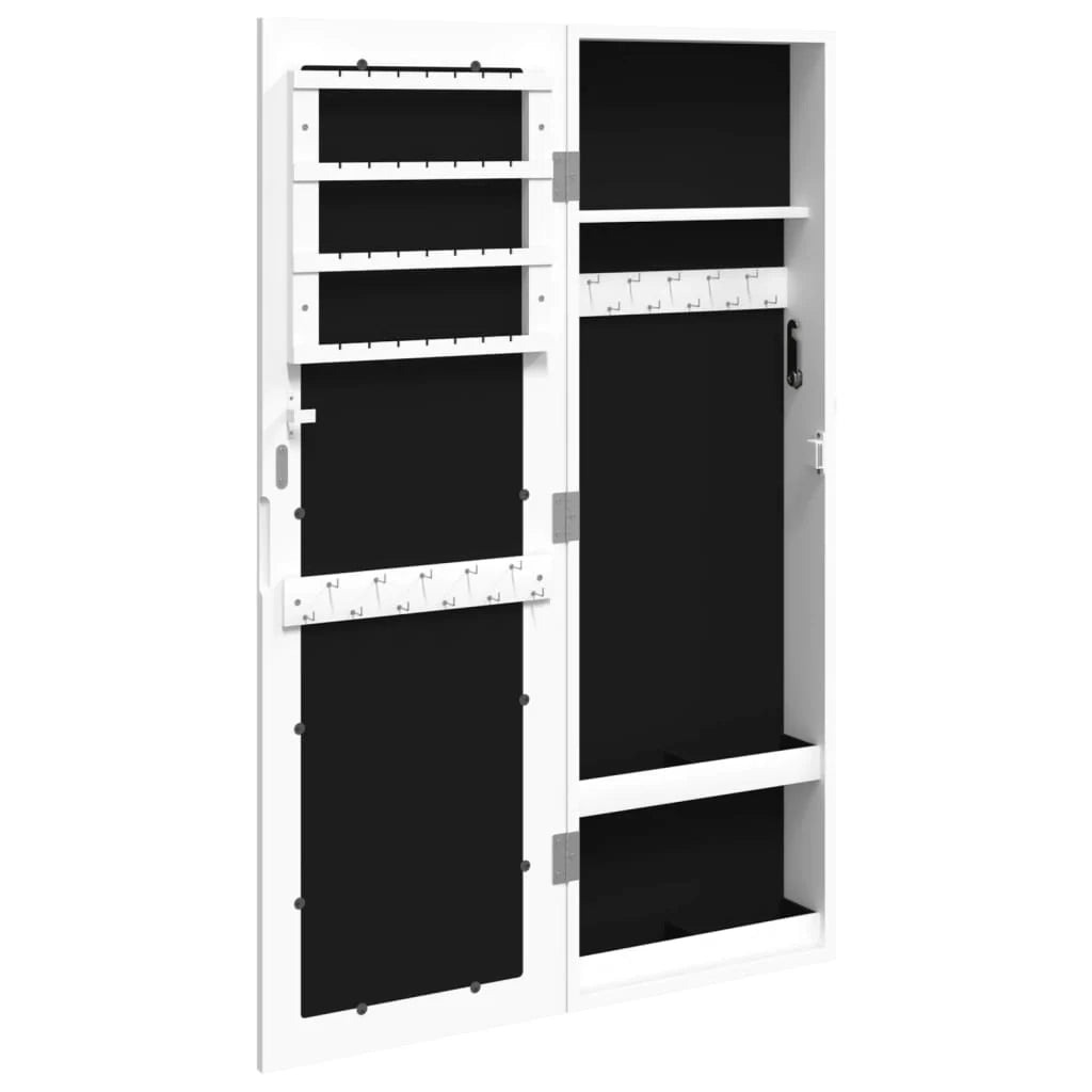 Mobiletto portagioie mobile contenitore organizer per camera da letto spogliatoio bagno con specchio a parete 30 x 8,5 x 90 cm bianco 02_0022834