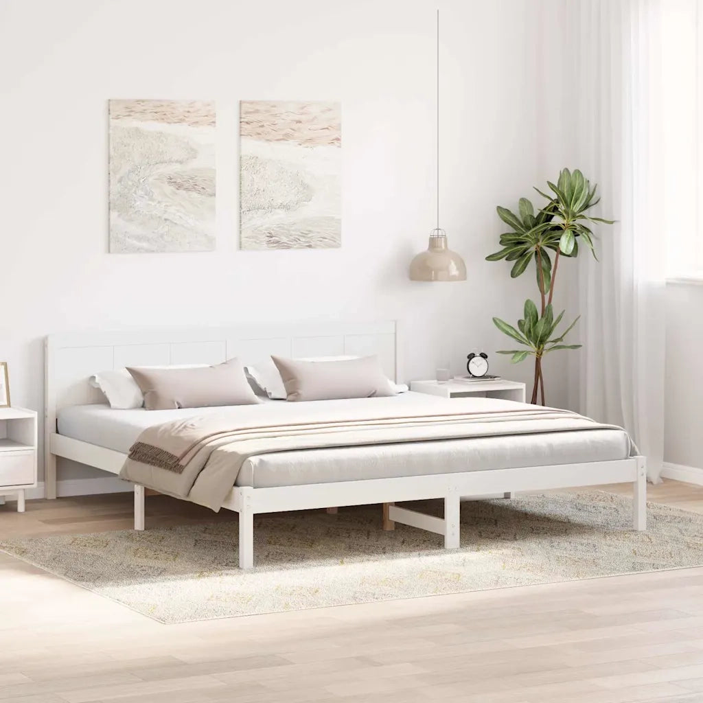 Struttura del letto-Giroletto-Rete del Letto Bianco 200 x 200 cm Legno massello di pino 661931