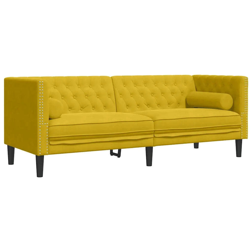 Divano Chesterfield con Rinforzi 3 Posti Giallo in Velluto 372699