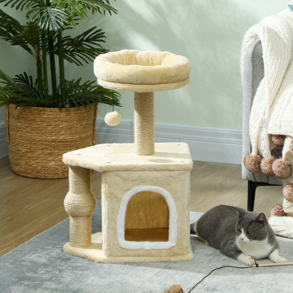 Torre per Gatti con Letto e Poste di Yute ¨C Minimal ¨C Beige 66 cm