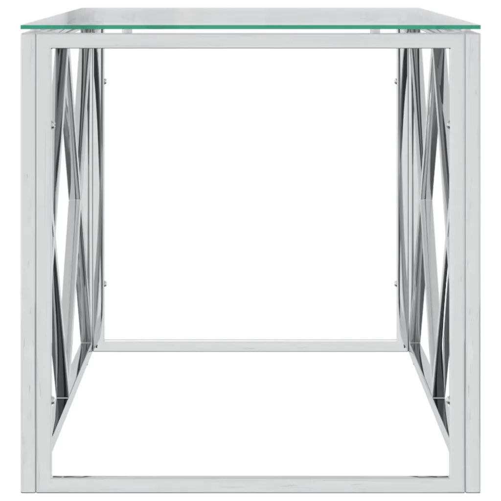Tavolino da Salotto 110x45x45 cm in Acciaio Inox e Vetro 349961