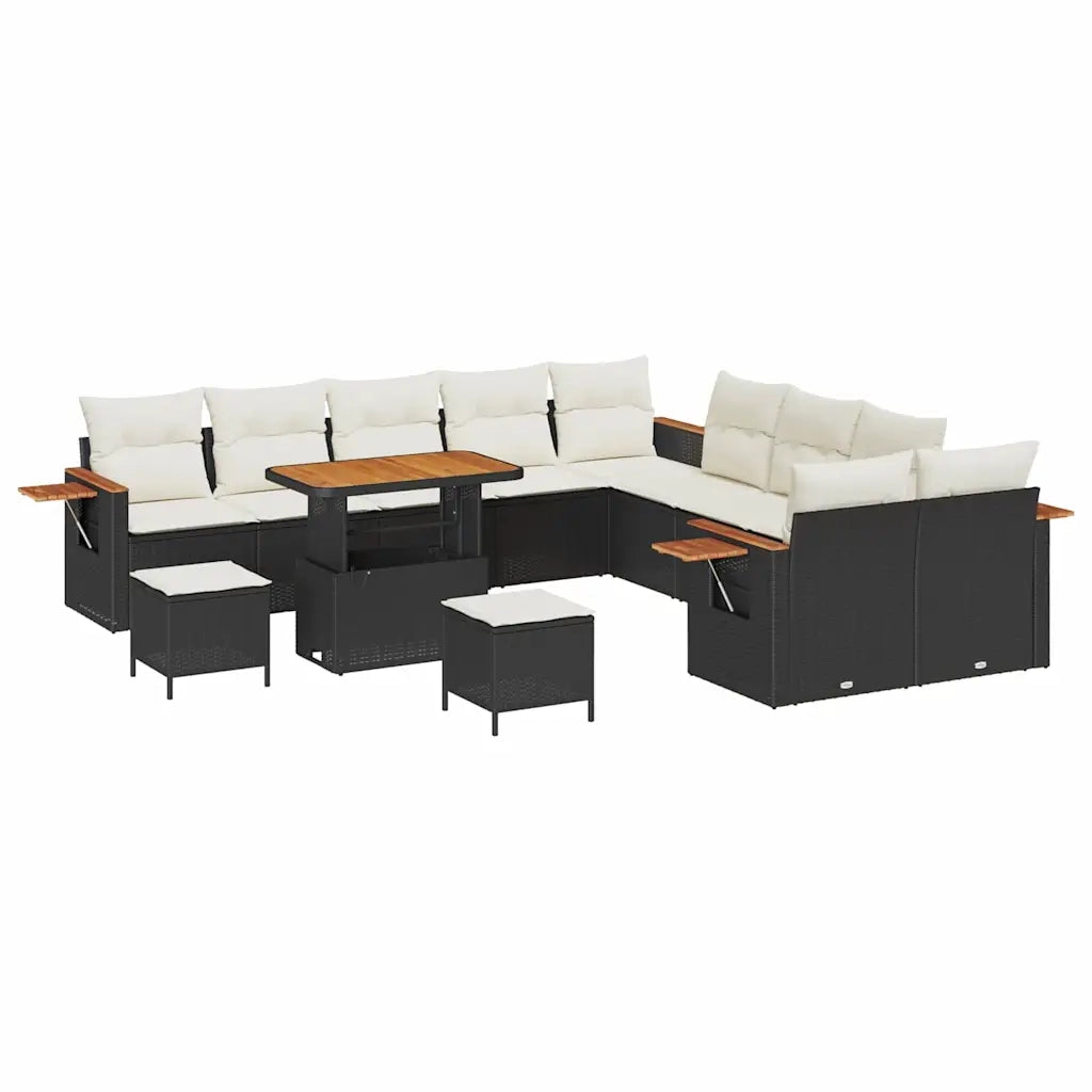 Set Divano da Giardino 17 pcs Nero e Crema polyrattan