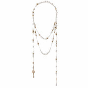Collana vintage in stile francese con chiave, nappe di perle a pi¨´ strati, elegante catena a maglia e catena a clavicola con perline a goccia.
