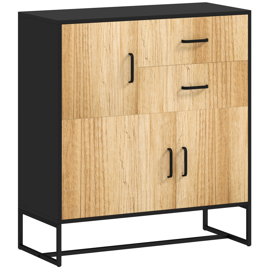 Mobile Credenza Portaoggetti ¨C Xylo ¨C Nero e Legno 80x35x85cm con 3 Ante e 2 Cassetti