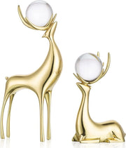 Decorazioni di Natale in Oro per Interni - Set di 2 - Figure di Cervo con Cristalli - Belle Statue di Cervo per Salotto e Ufficio