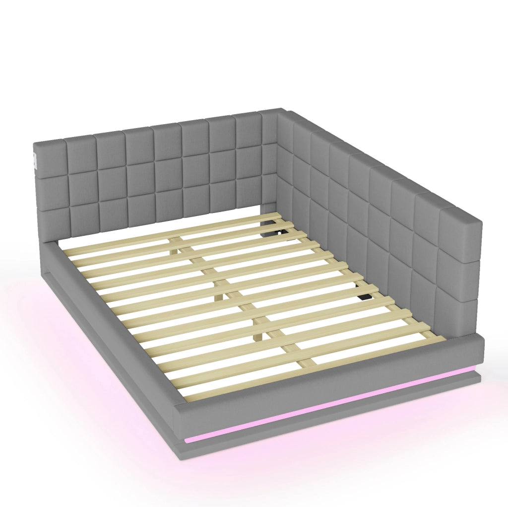 Divano letto imbottito 140x200 cm con LED e porta USB; grigio