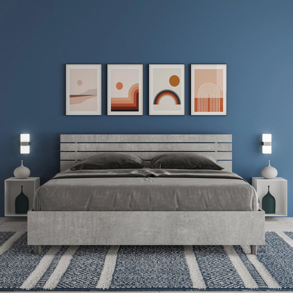 BS COM Letto matrimoniale contenitore 160x200 testata dritta con doghe cemento