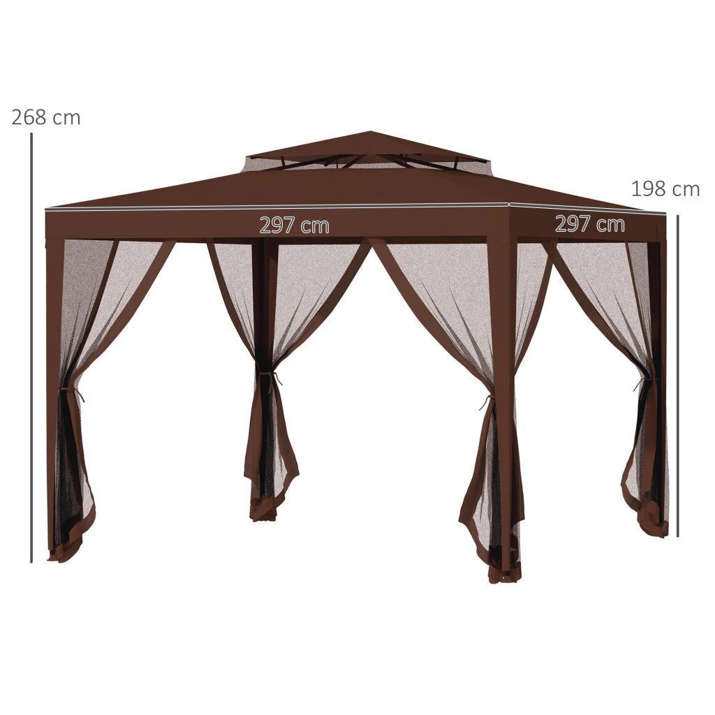 Gazebo da giardino 3x3 m ¨C Minimal ¨C marrone, 4 zanzariere, telaio in metallo