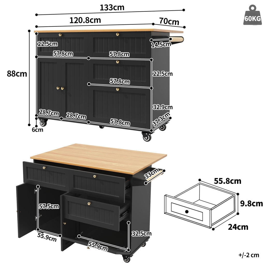 Isola cucina moderna - Zephmum- Schienali estensibili, finitura in legno, nero