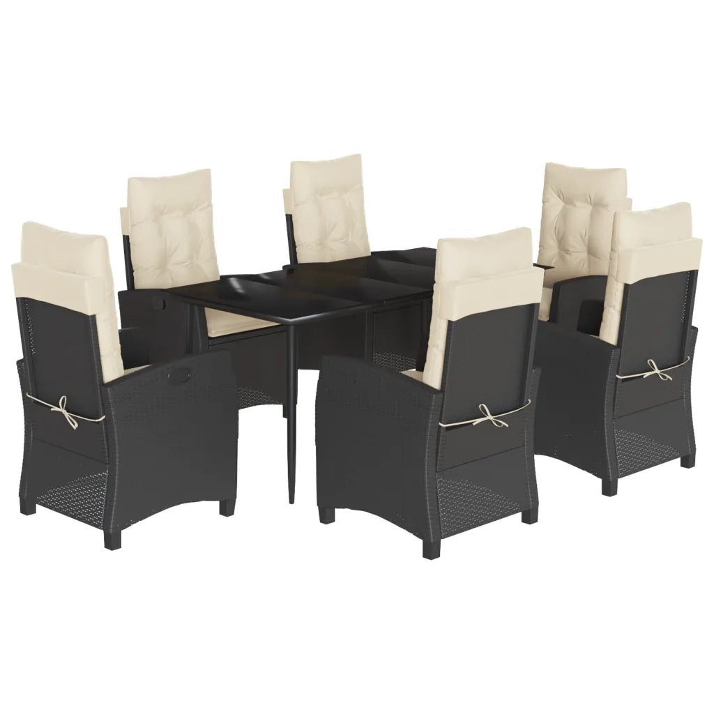 Set da Pranzo da Giardino 7 pz Nero con Cuscini in Polyrattan