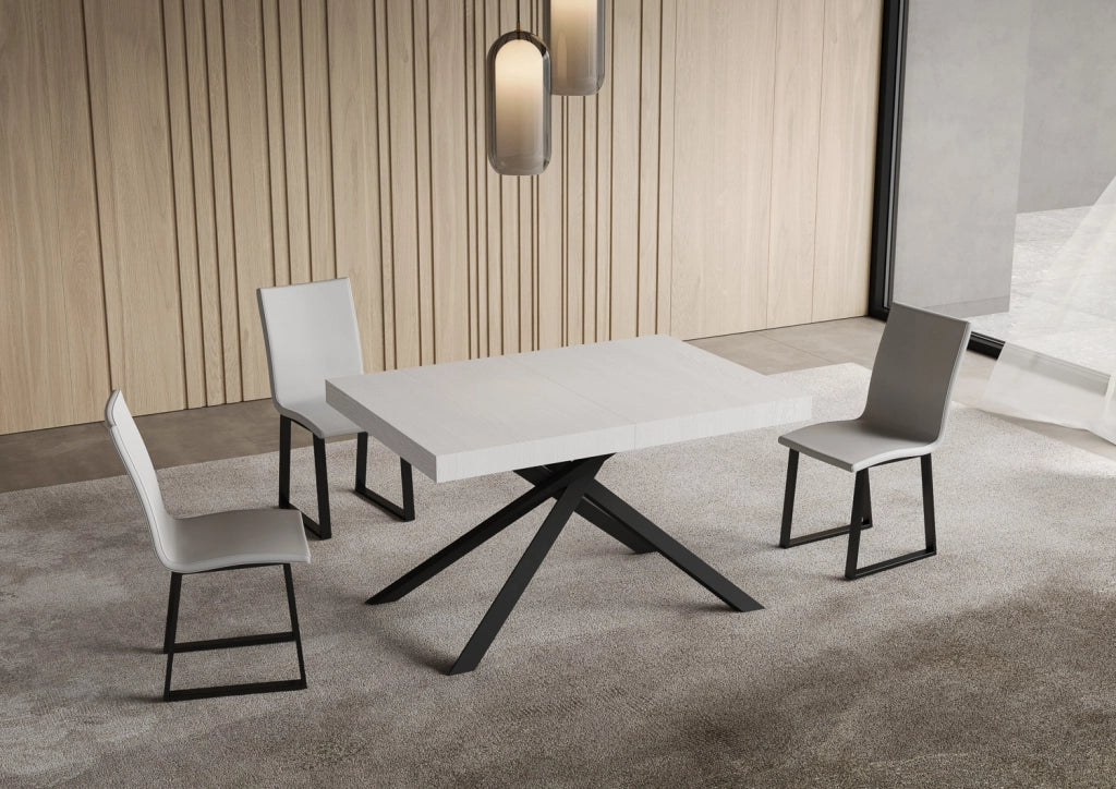 Tavolo allungabile 120/380x90 cm Niket bianco frassino gambe antracite