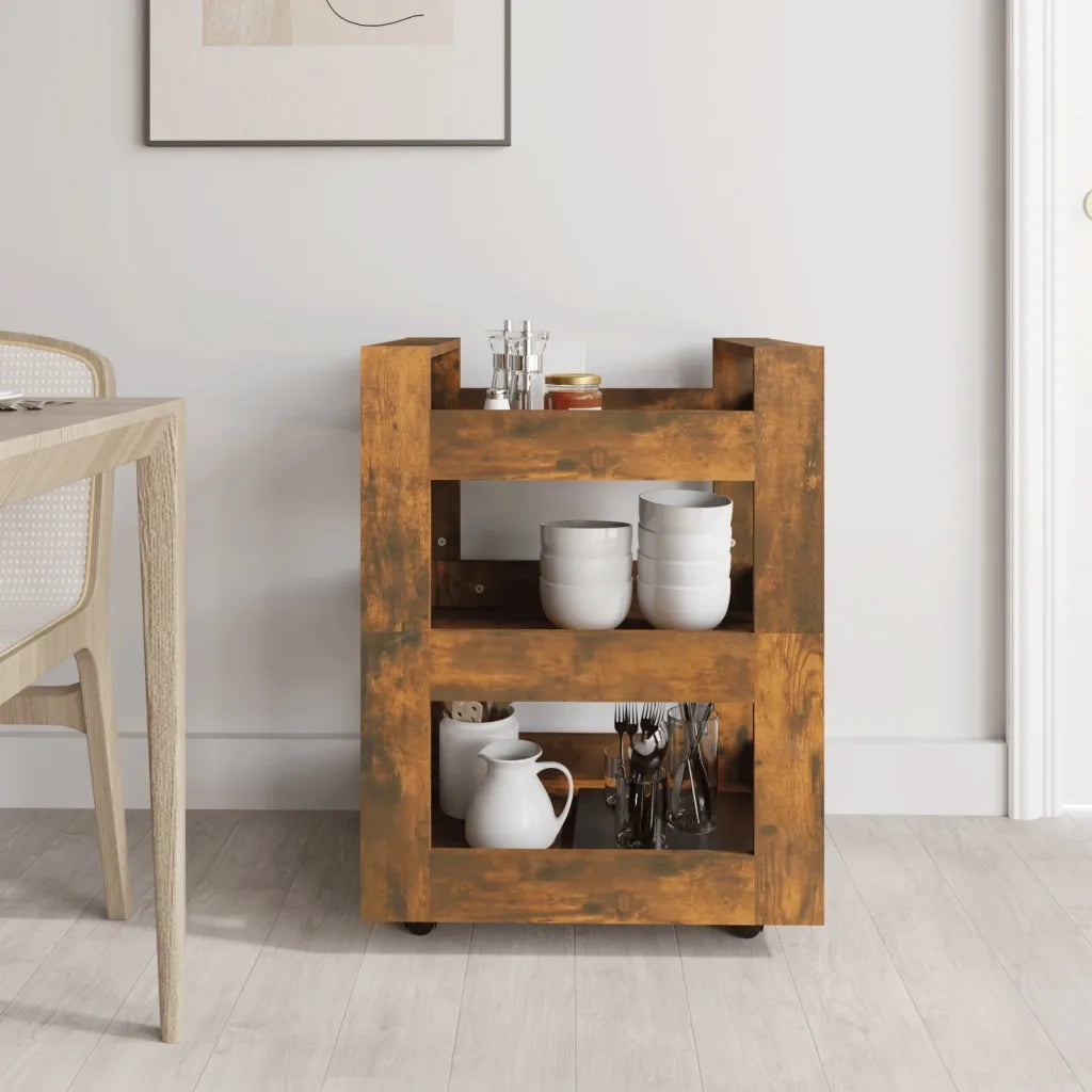 Carrello da Cucina-Scaffale per Cucina rovere fumo 60x45x80 cm Legno Multistrato 261194