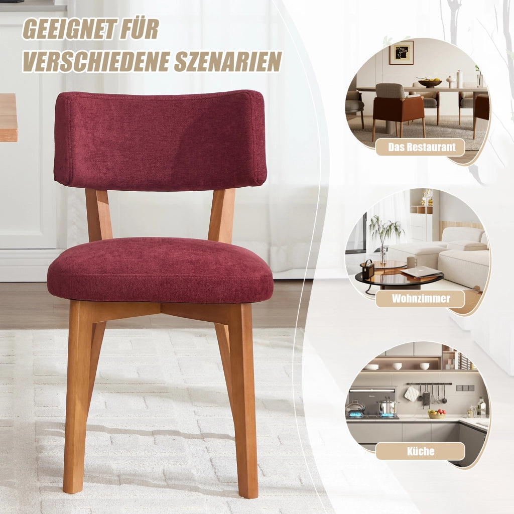 Sedia da pranzo Set di 2 con Schienale Ergonomico e Seduta Imbottita in Legno Rosso Vino 54.5 × 47 × 77 cm