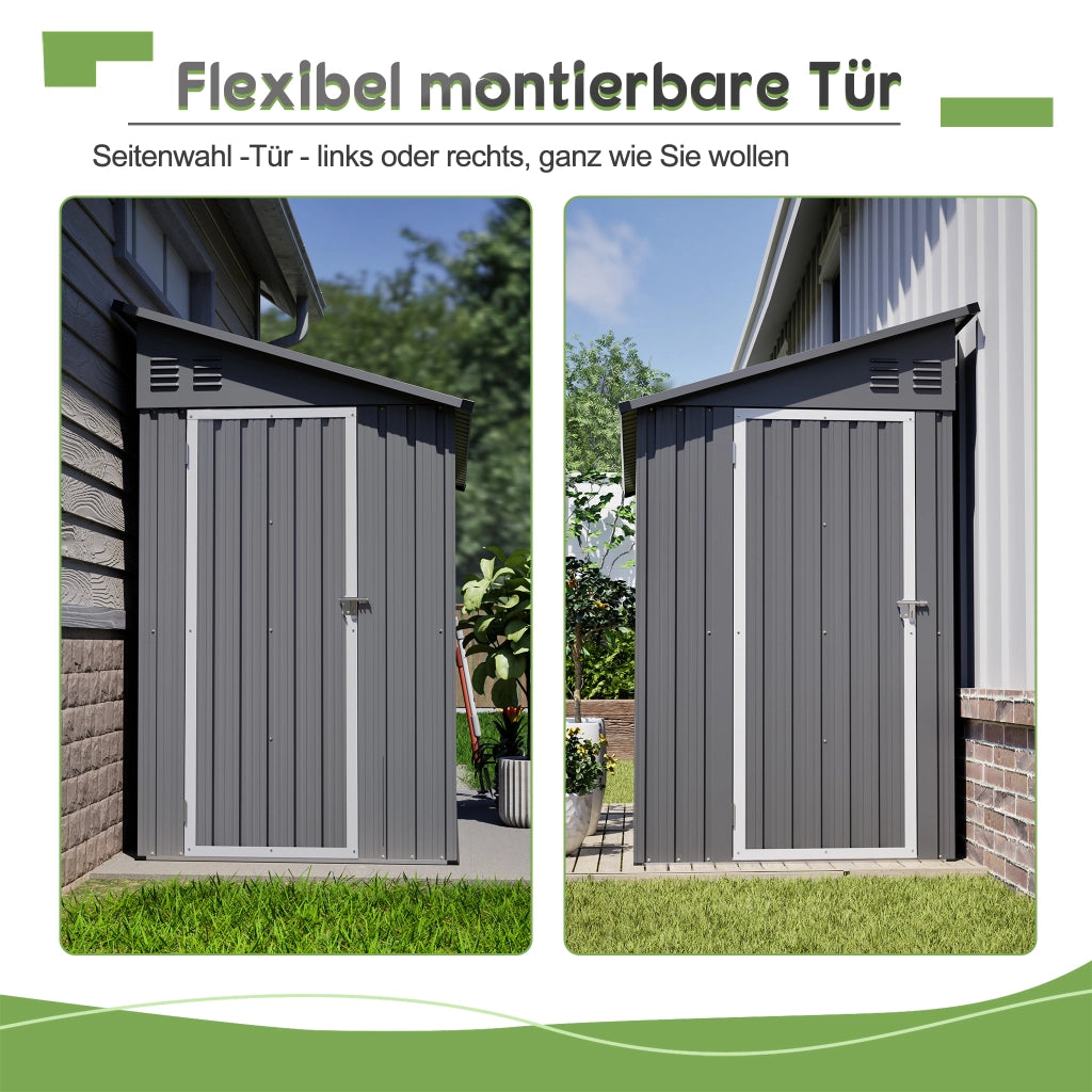 Capanno da giardino in metallo di 4'x8'; capanno di estensione con porta chiudibile a chiave e 2 bocchette; deposito attrezzi per giardino e patio; grigio