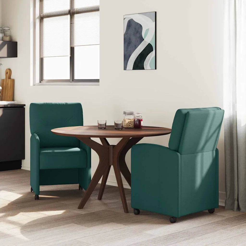 Sedie da Pranzo con Ruote 2 pz | Sedie da cucina Verde scuro 57 x 67 x 95 cm