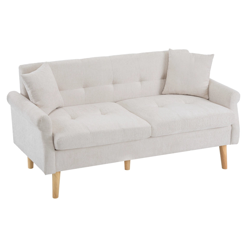 Divano 2 Posti in Tessuto Chenille con Cuscini Morbidi ¨C MINIMAL ¨C Grigio/Beige