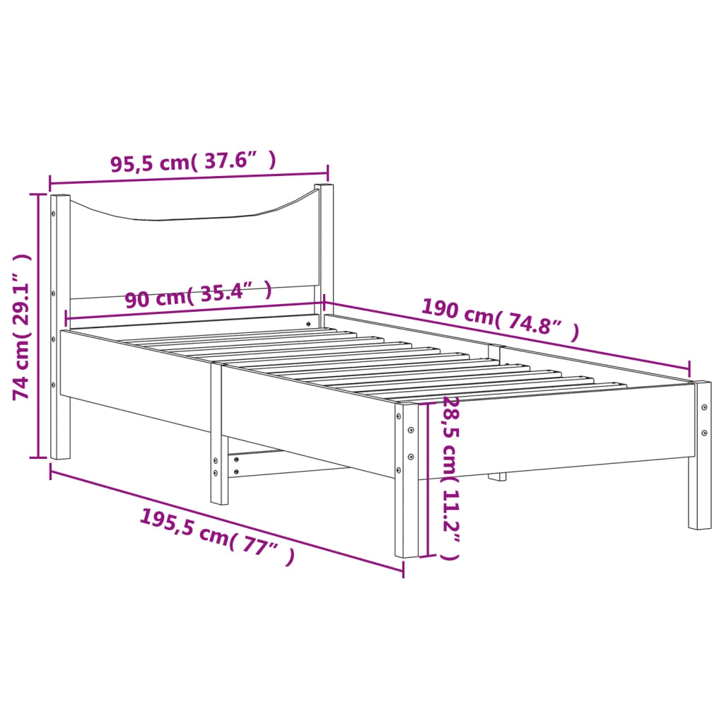 Letto senza Materasso Marrone Cera 90x190 cm in Legno di Pino 844756