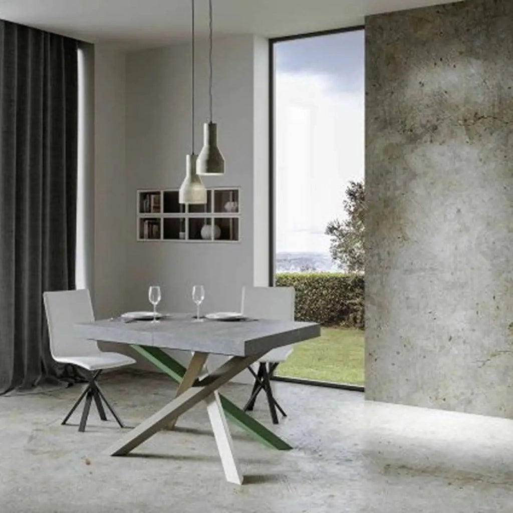 Tavolo allungabile 120/380x90 cm Volantis colore cemento gambe multicolore 4/A