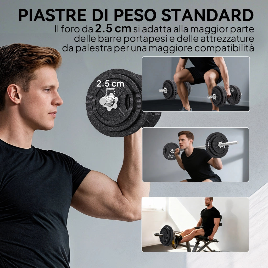 Pesi per Palestra 2 in 1 da 42 kg con 14 Dischi Bilanciere e Manubri in Acciaio Nero