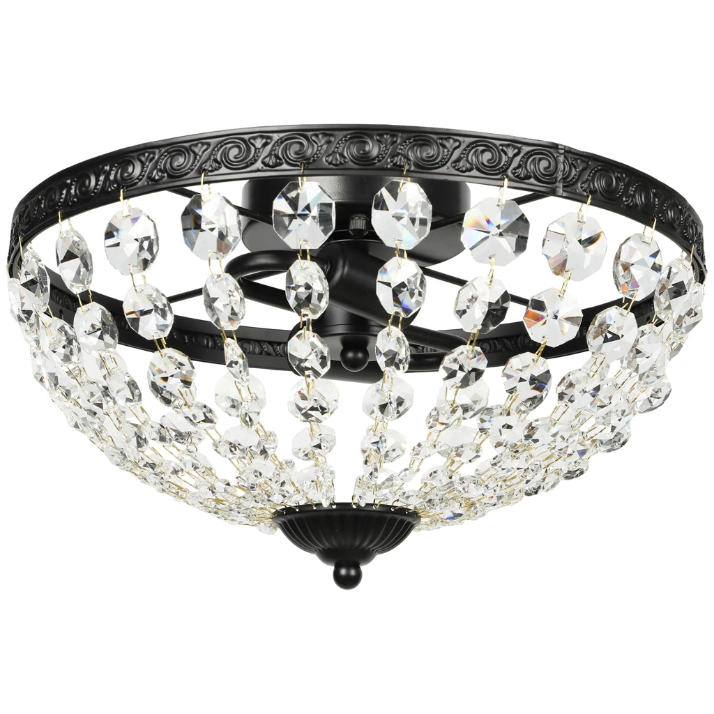 Lampada a Soffitto Vintage con Perline di Cristallo ¨C zephmum ¨C Nero 2xE14 40W