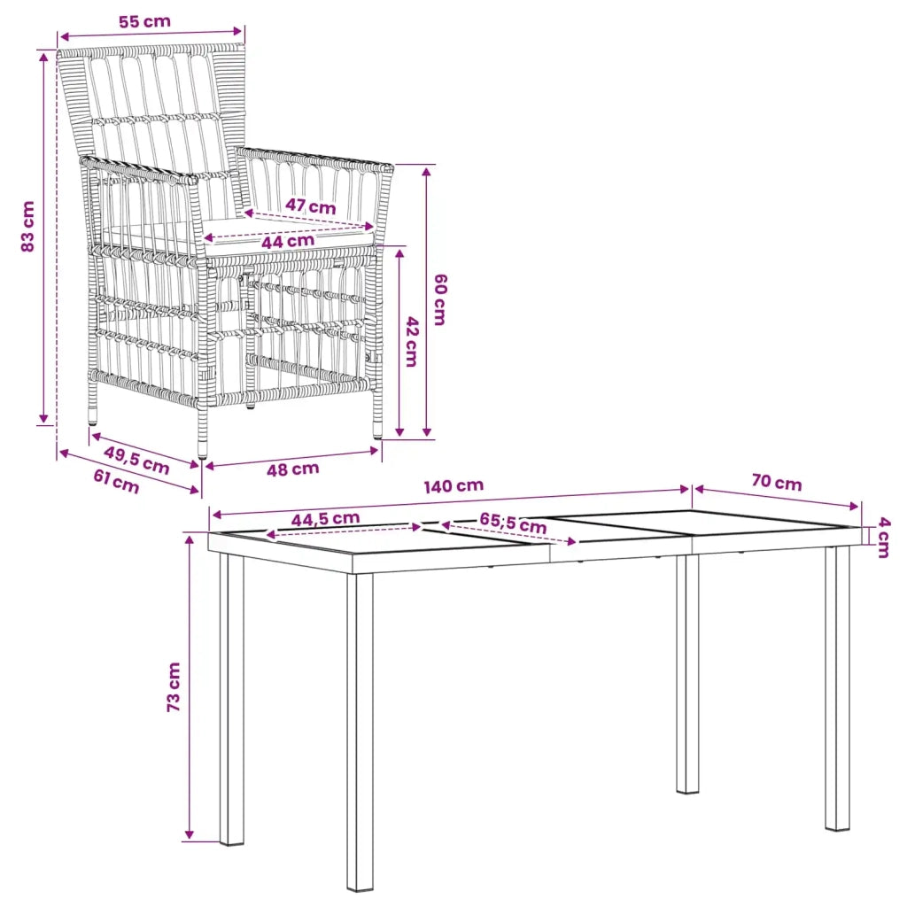 Set da pranzo per esterni 5 pz Nero polyrattan 3448913