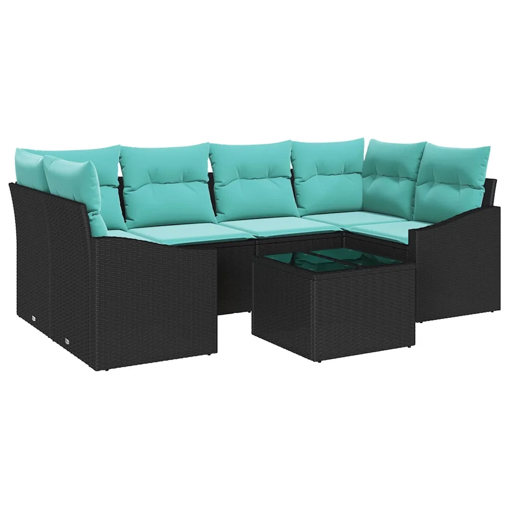 Set di divani con cuscino 7 pcs Nero e Turchese polyrattan 3346626