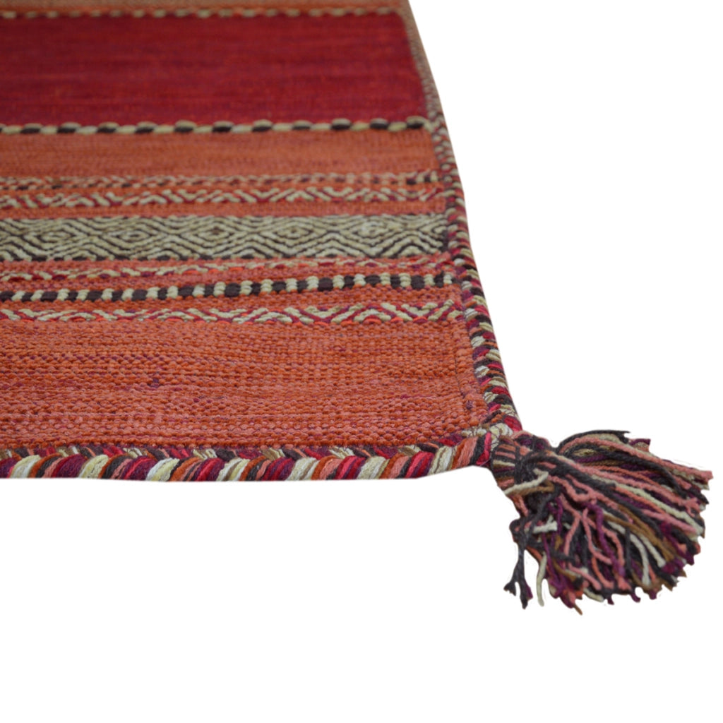 Tappeto ANTIQUE KILIM ROSSO cm.120x180 tessuto a mano in cotone e ciniglia