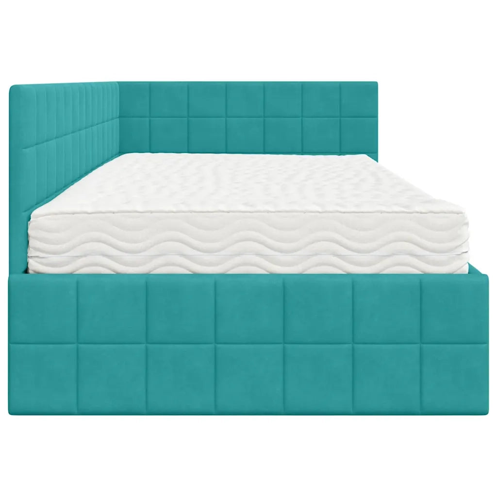 Letto singolo | Letto per adulti | Struttura Letto Angolare con Materasso 2 pcs Turchese Velluto