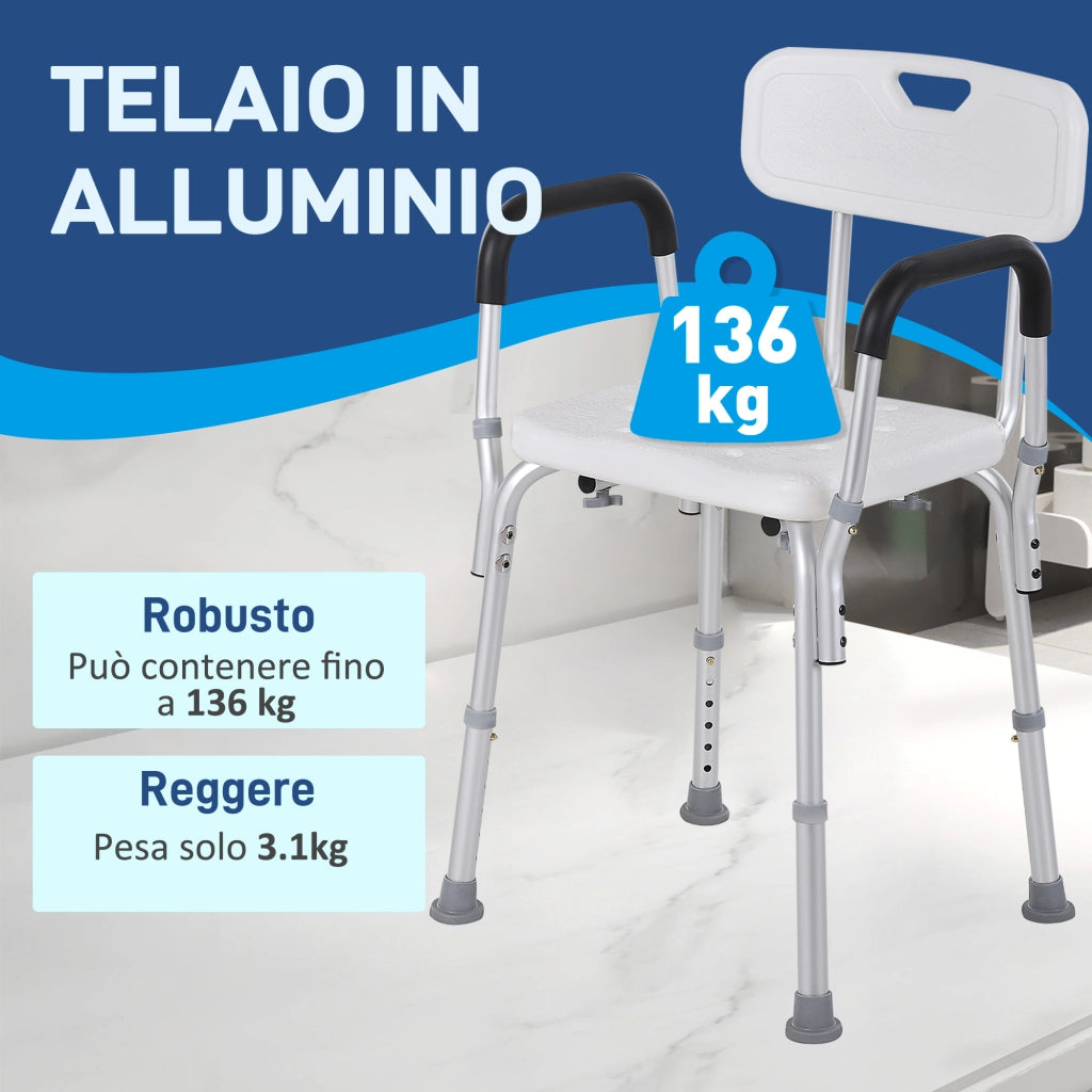 Sedia da Doccia in Alluminio ¨C Minimal ¨C Bianco 51.5x51.5x71-84cm