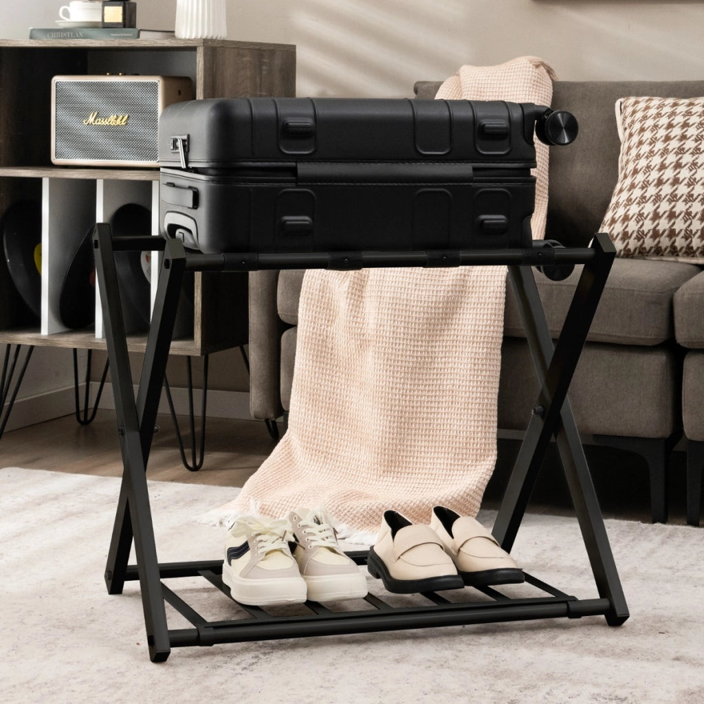 Set di 2 Portapacchi e bagagli in ferro con spazio superiore inferiore, Portapacchi pieghevole 68x43x56cm Nero-Attrezzatura da campeggio