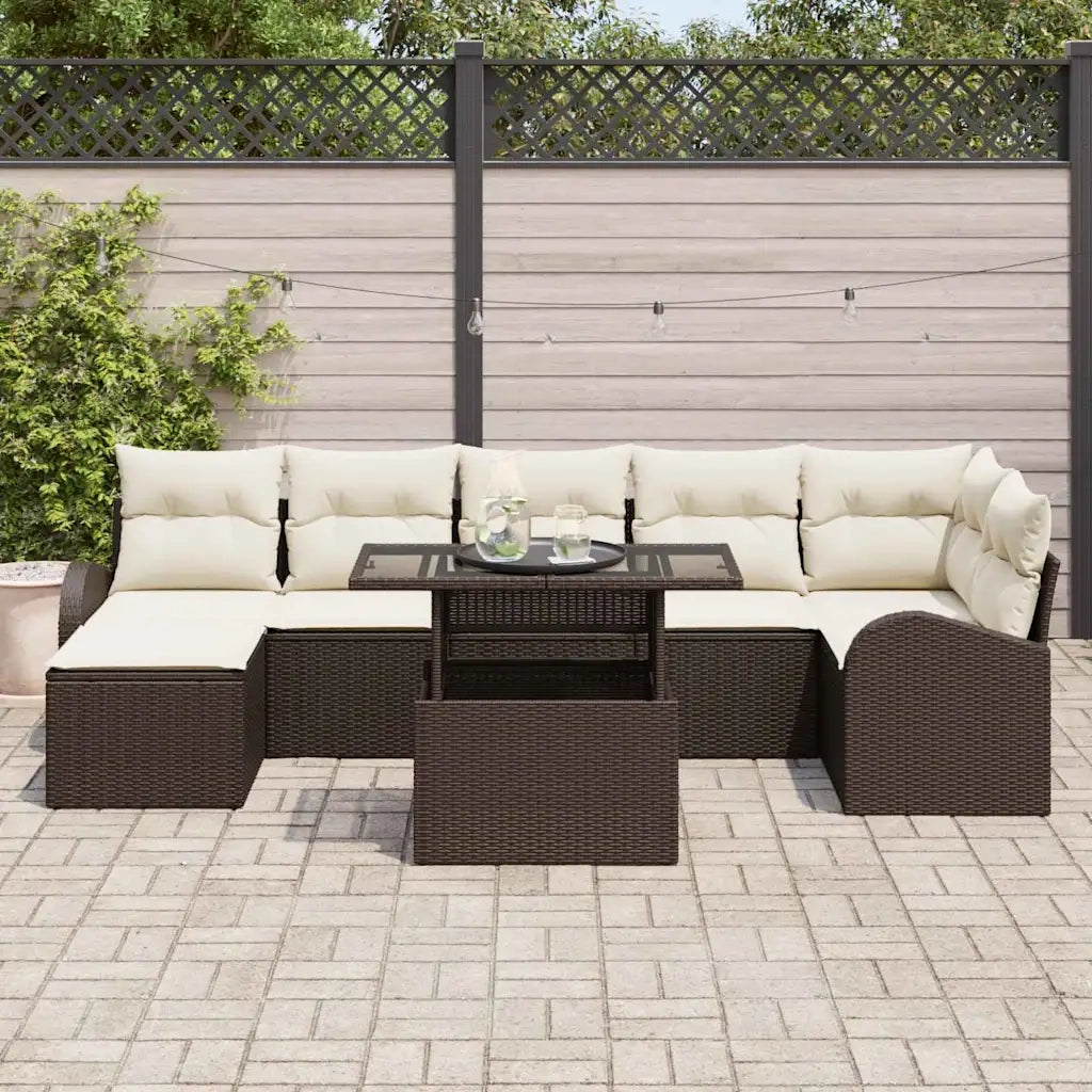 Set Divano da Giardino con cuscino 8 pcs Marrone Poly Rattan 3357421