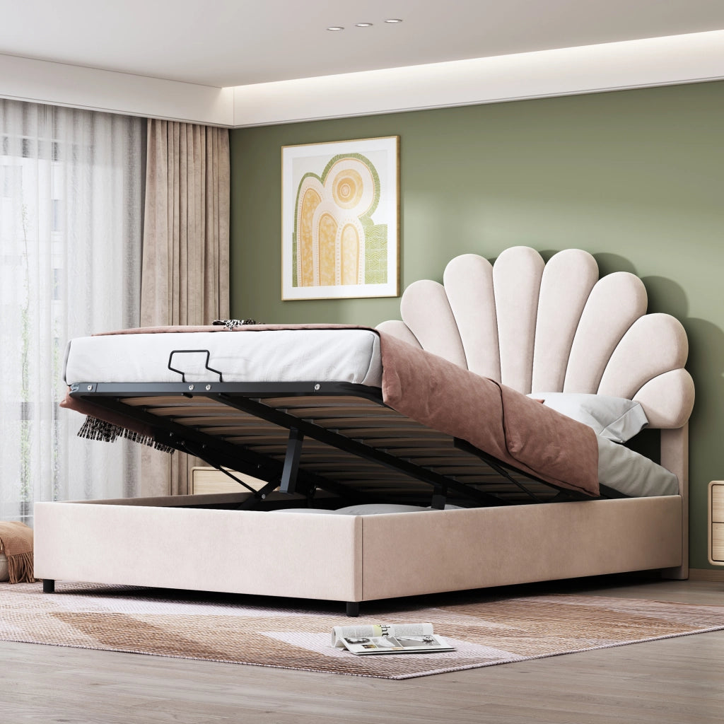 DESMIU Letto contenitore Letto Matrimoniale con testiera regolabile, vano idraulico, 140 × 200 cm, senza materasso