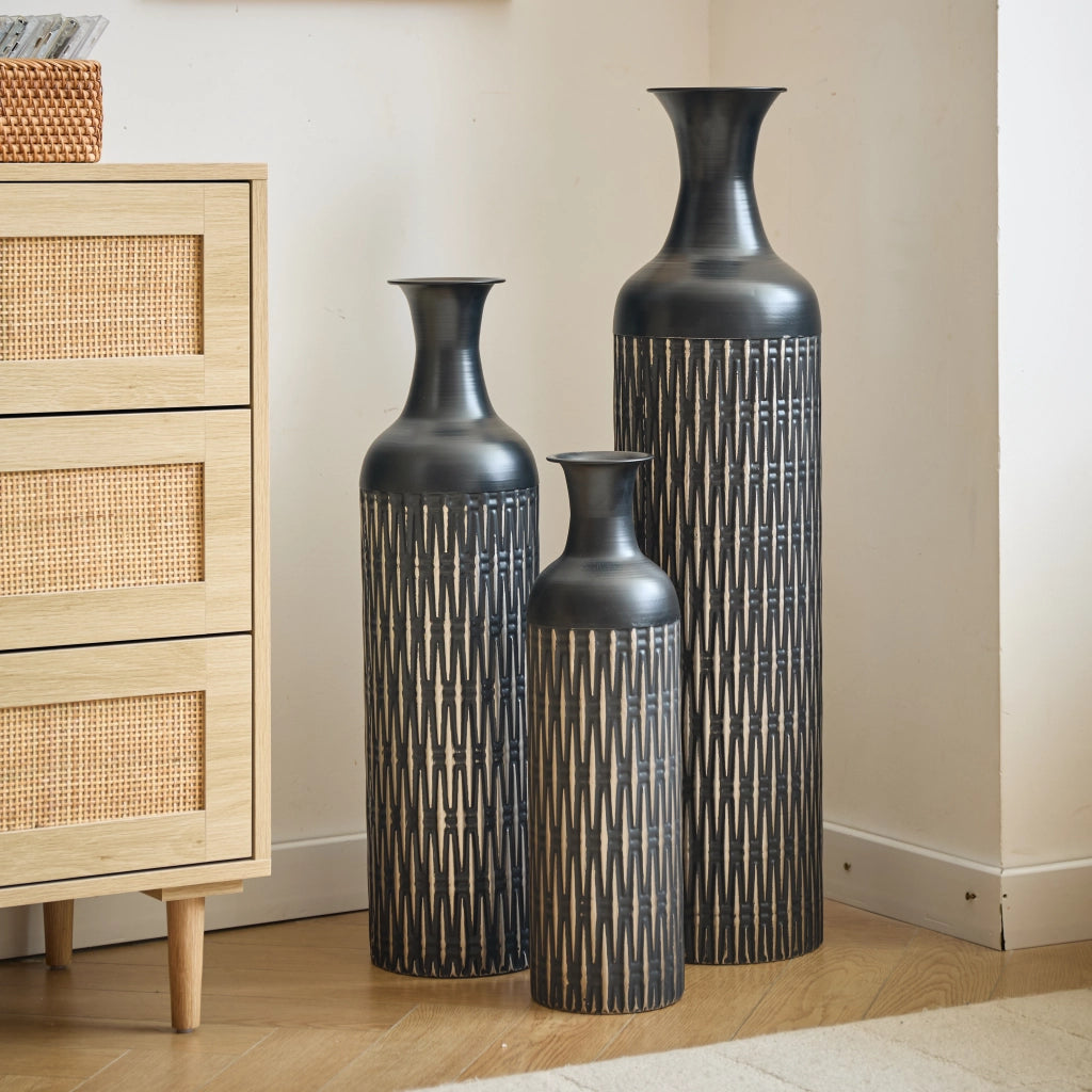 VASI DA TERRA Set da 3 pezzi 50/66/83 cm Metallo Nero