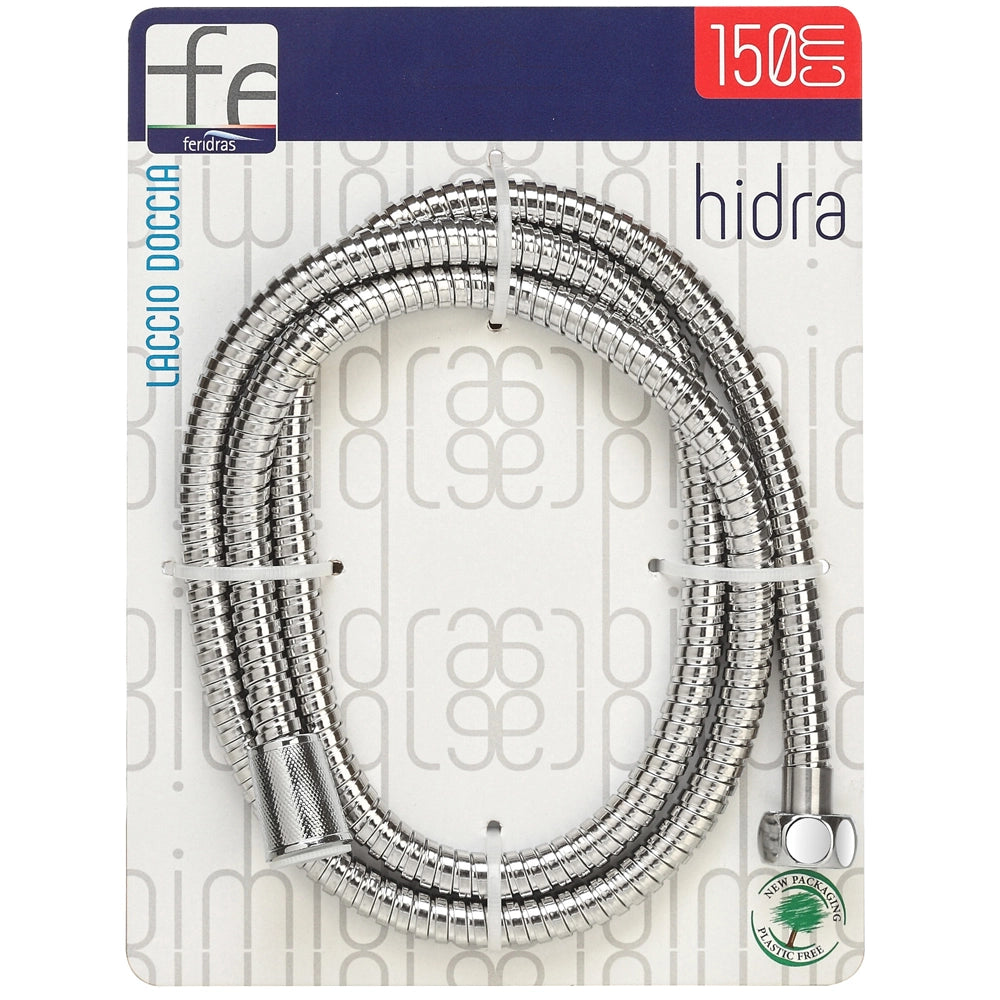LACCIO DOCCIA FLESSIBILE IN ACCIAIO CROMATO 150cm ANTITORSIONE HIDRA FERIDRAS 017002