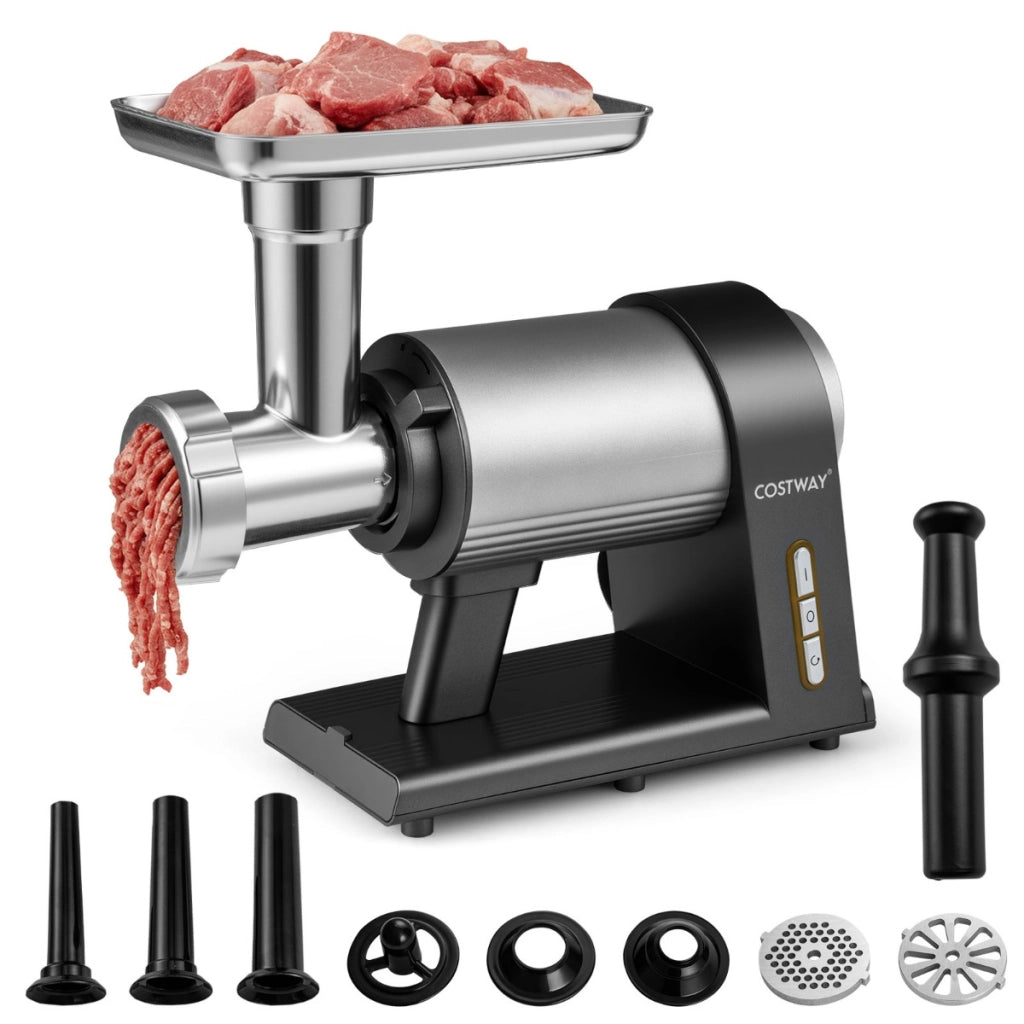 Tritacarne elettrico con insaccatore per salsicce e 3 dischi per macinare, Tritacarne in alluminio per cucina