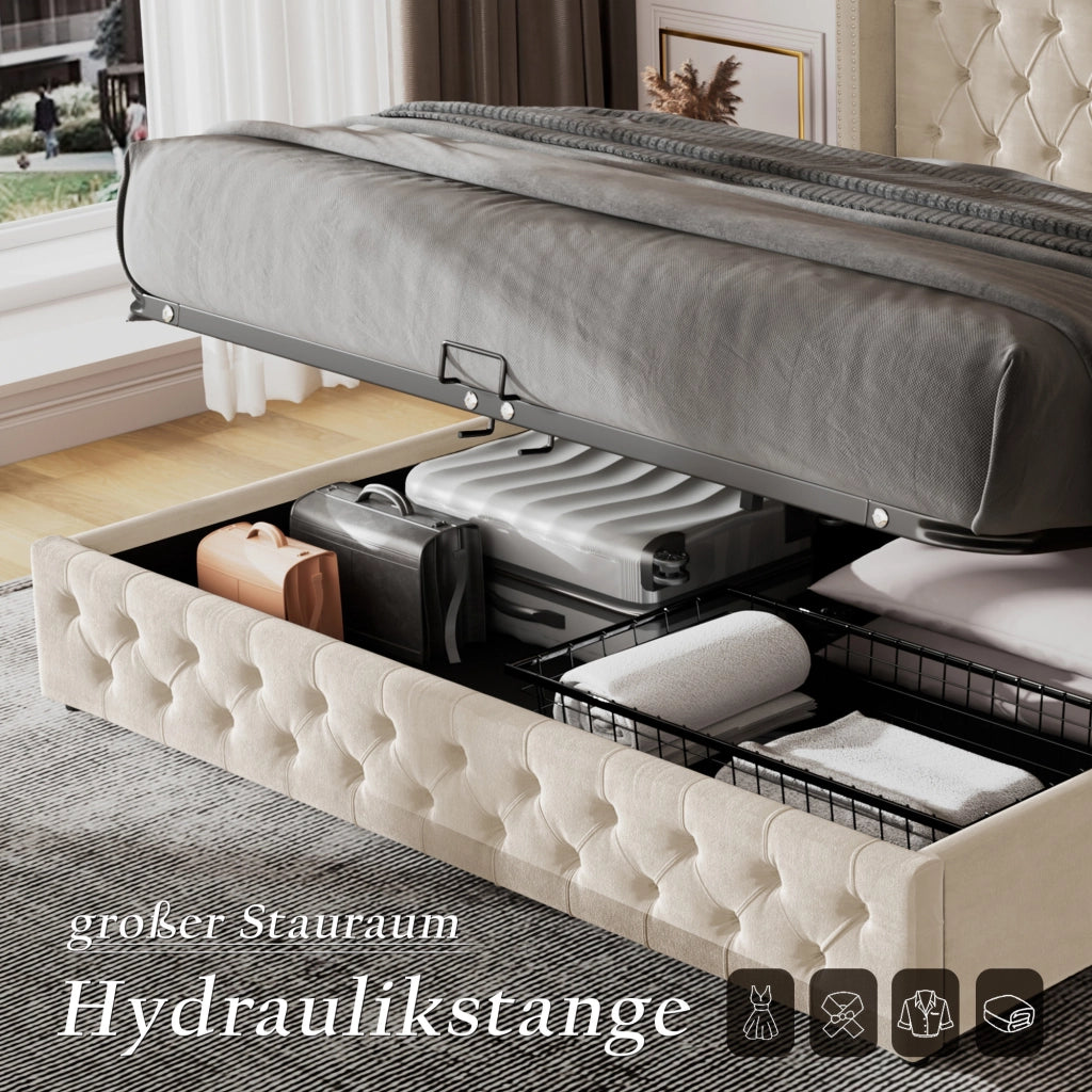LETTO Contenitore Chesterfield 180x200 cm Velluto Grigio