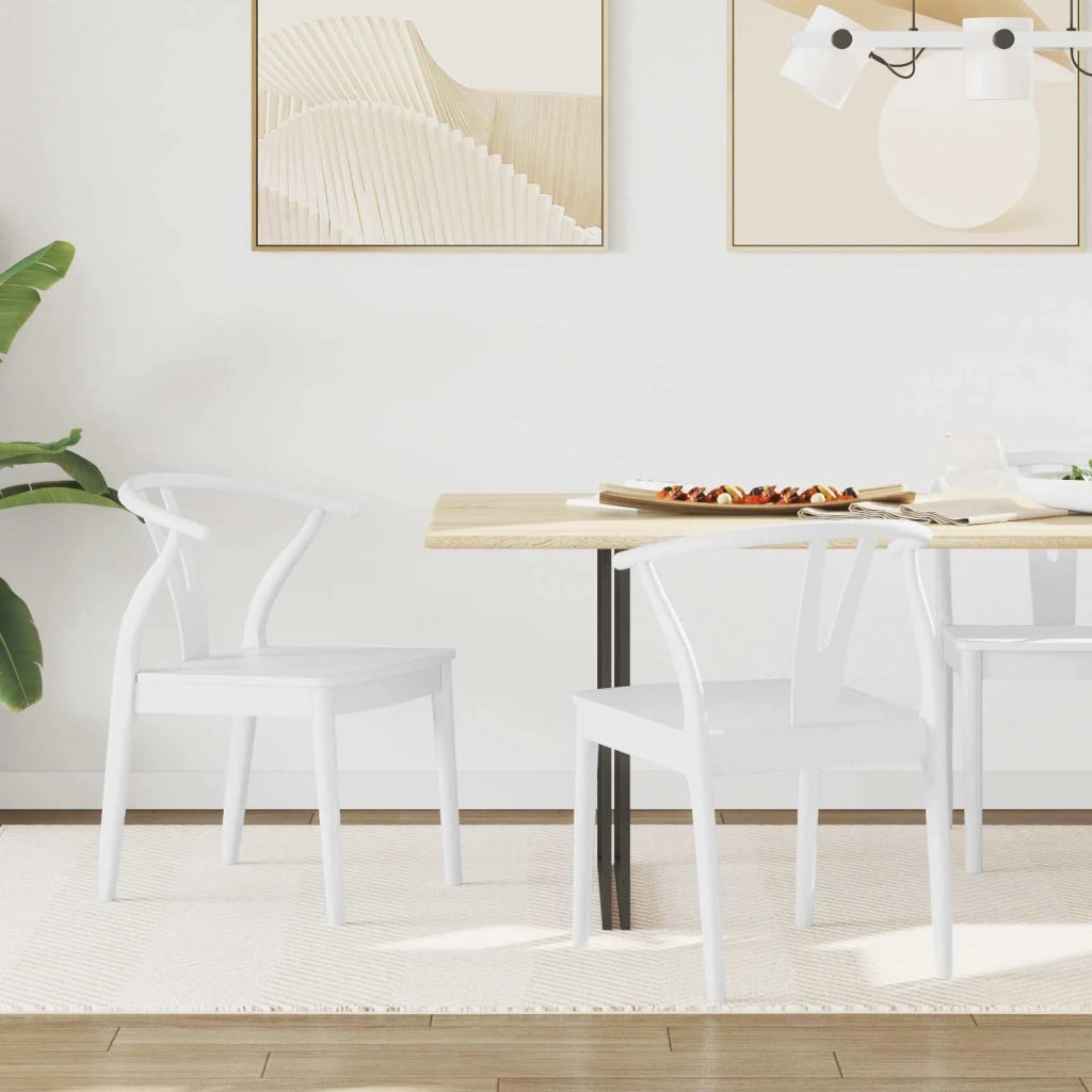 Sedia da pranzo 2 pz | Sedie da cucina Bianco e Bianco Legno di gomma solido