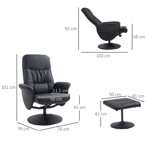 POLTRONA RECLINABILE CON POUF Set da 2 pezzi Nero Metallo