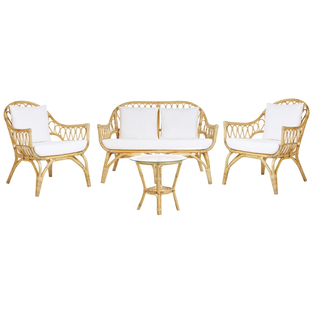 Set da Giardino in Rattan Sintetico con 2 Poltrone Divano e 1 Tavolino Beige