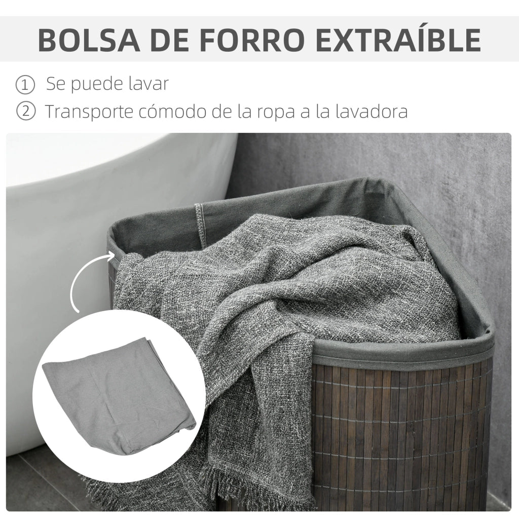 Cesto per Biancheria Sporca in Bamb¨´ 55L ¨C zephmum ¨C Grigio 38x38x57 cm